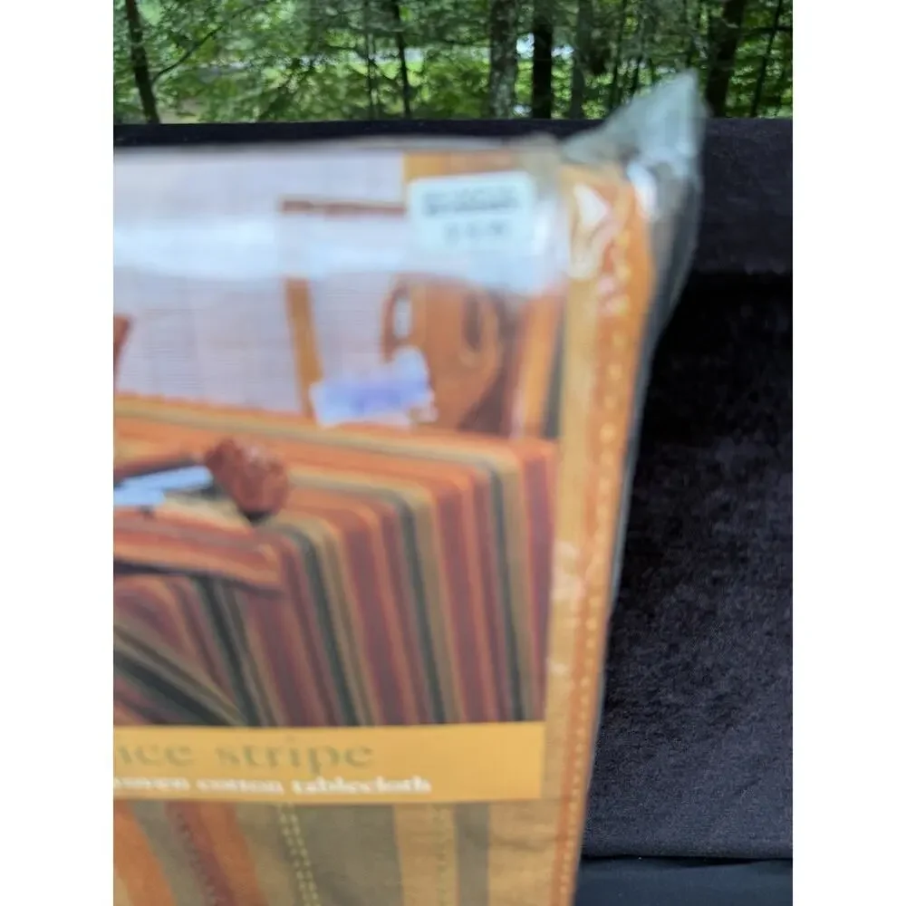 Home Wear Spice Stripe 100% Woven Cotton Thanksgiving Fall Tablecloth 60X104 New